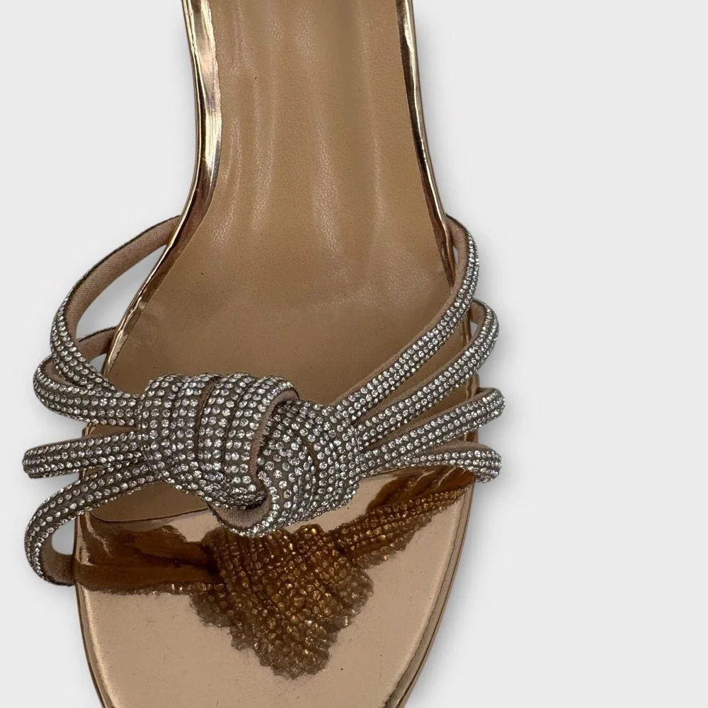 Pazzle Skyline Platform Sandals Rhinestone Knot Rose Gold Metallic Women 8.5